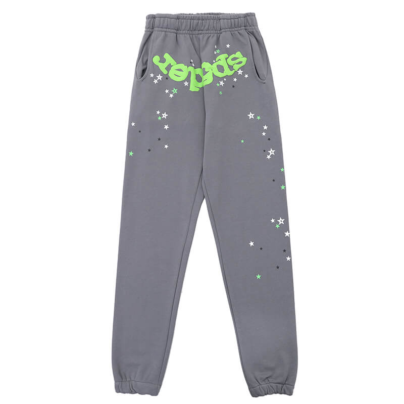 Sp5der Classic Flame Logo Graffiti Pant-Grey #146