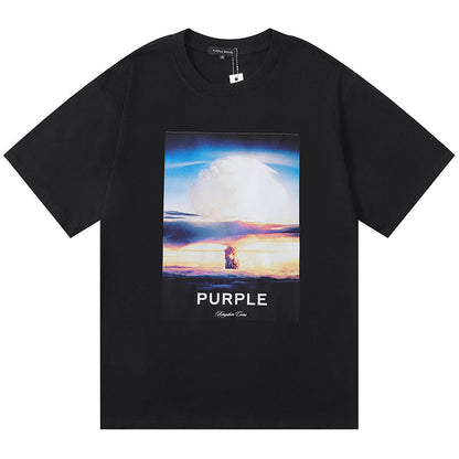 Purple Brand Mushroom Cloud Pattern Print T-Shirt