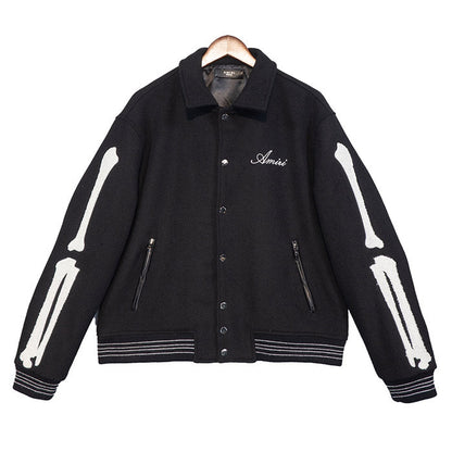 AMIRI thickened loose bomber baseball jacket Black