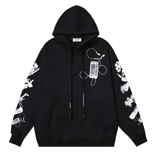 Off White Hoodie With Scan Arr Over Print