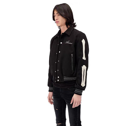 AMIRI thickened loose bomber baseball jacket Black