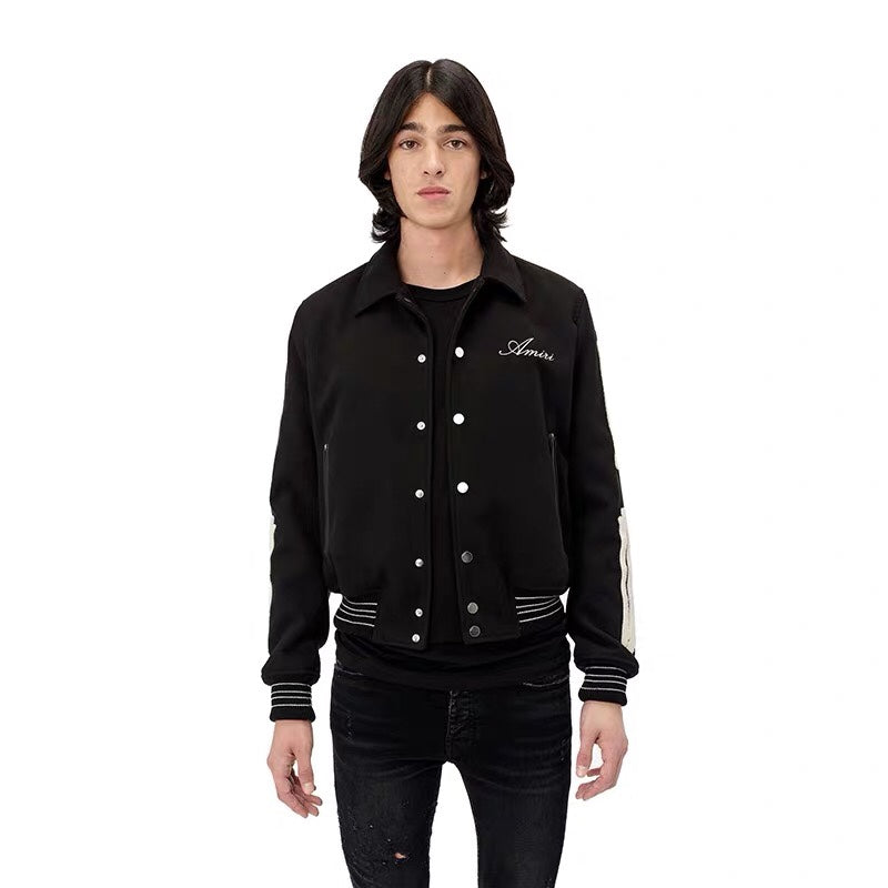 AMIRI thickened loose bomber baseball jacket Black