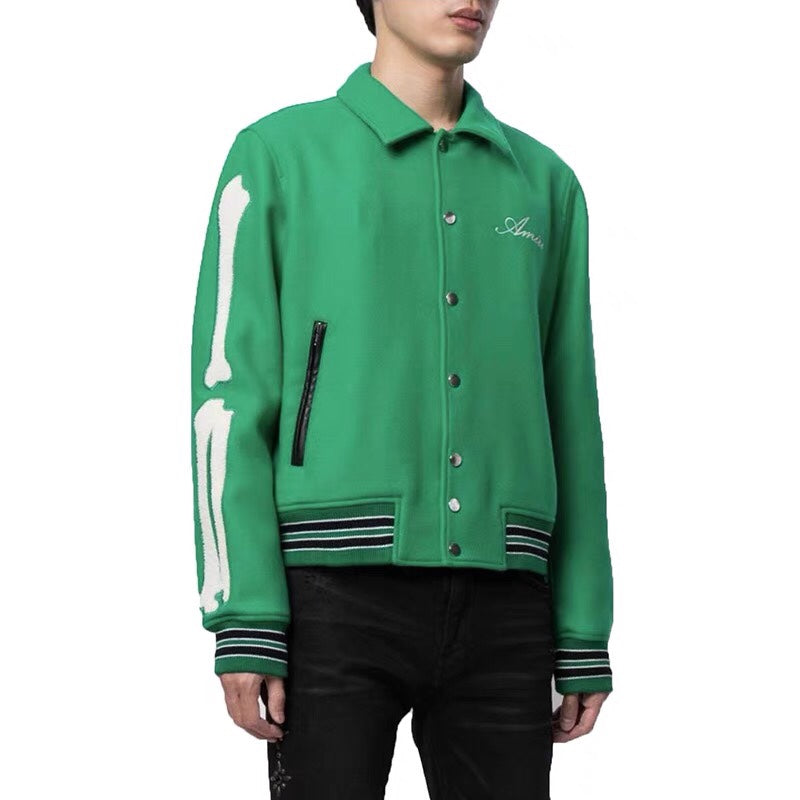 AMIRI thickened loose bomber baseball jacket Green