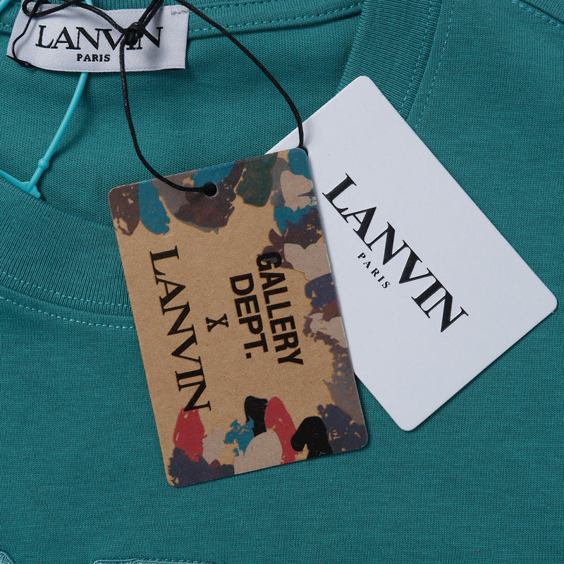 LANVIN Letter Embroidery Logo T-Shirt Green