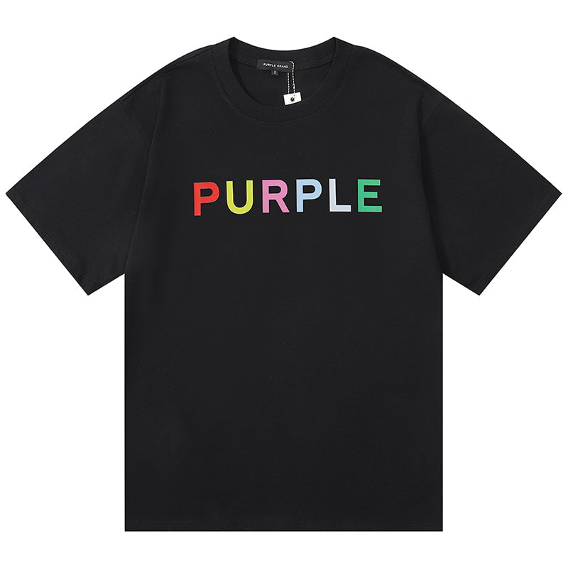 Purple Brand Logo Letter Print T-Shirt