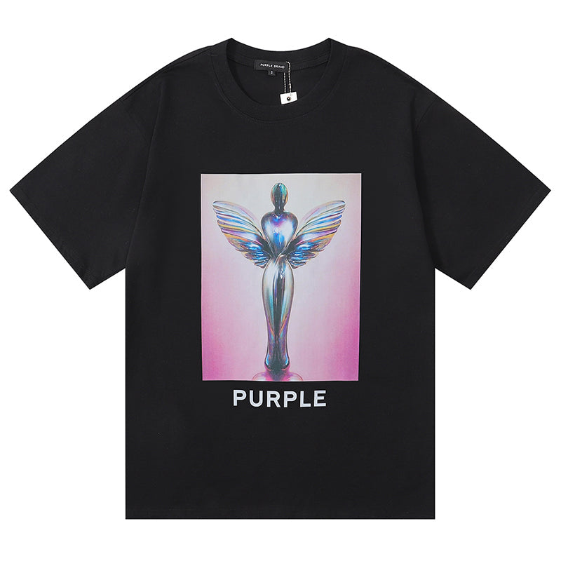 Purple Brand Logo Letter Pattern Print T-Shirt