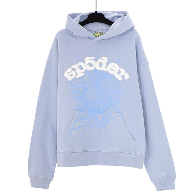 Sp5der Web Print Gothic Punk Hoodie-Blue #143