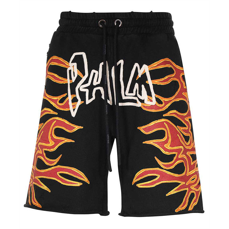 PALM ANGELS GARMENT DYE GRAFFITI FLAMES SWEATSHORTS