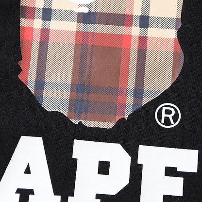 Bape Black And Brown Plaid Small Logo Short Sleeve T-Shirt