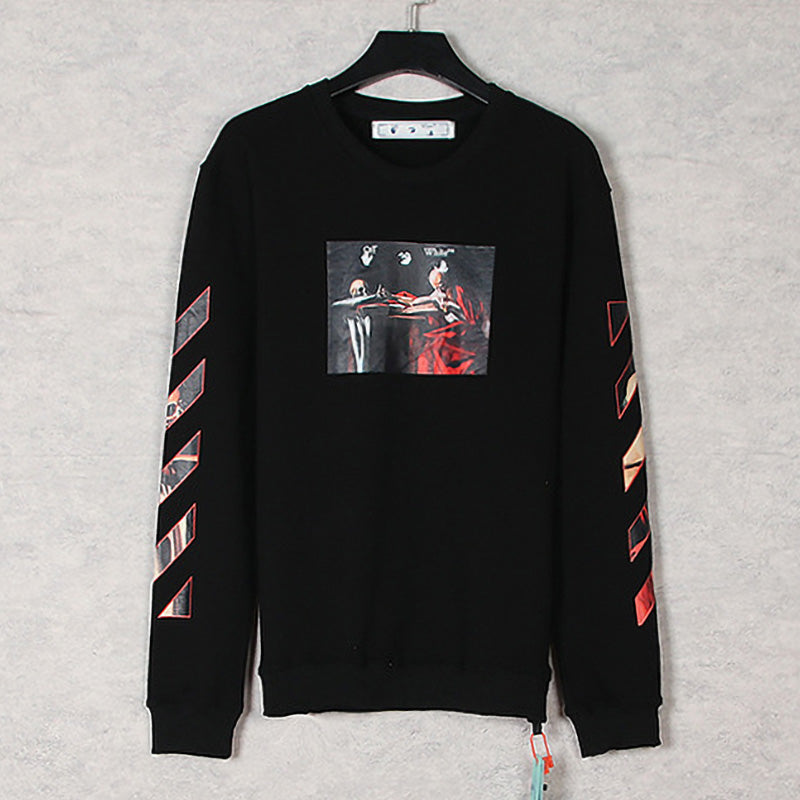 OFF WHITE Caravaggio Oil Painting Print Round Neck Pullover Sweatshirts