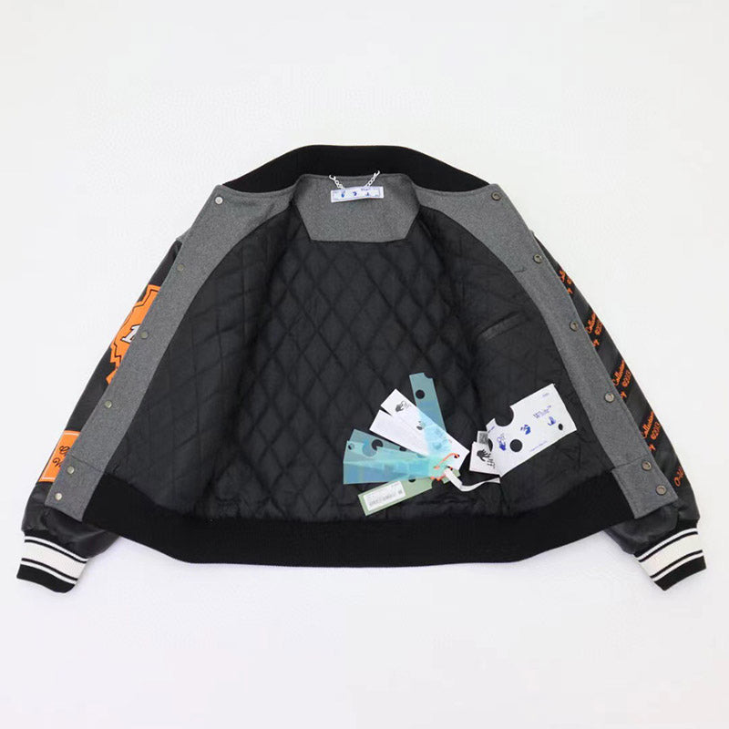 Off-White Embroidered Leather Varsity Jacket