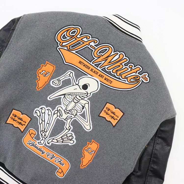 Off-White Embroidered Leather Varsity Jacket