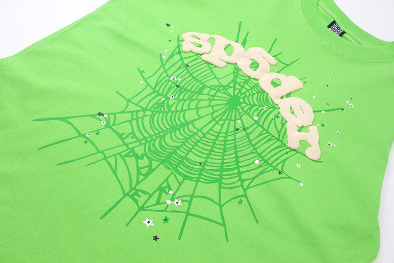 Sp5der Green Foam Printing High Weight T-Shirt Green