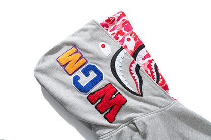 BAPE Double-hat Big Camo Shark Hoodies Grey