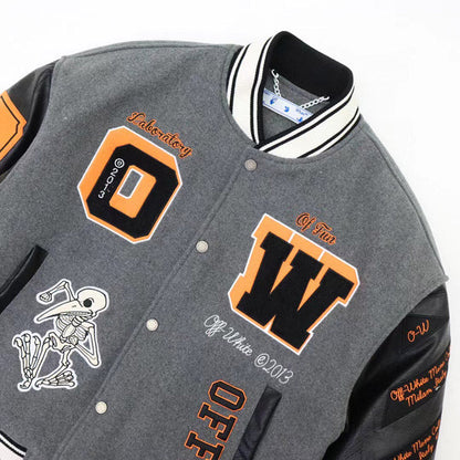 Off-White Embroidered Leather Varsity Jacket