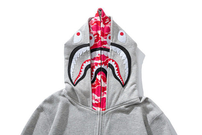 BAPE Double-hat Big Camo Shark Hoodies Grey