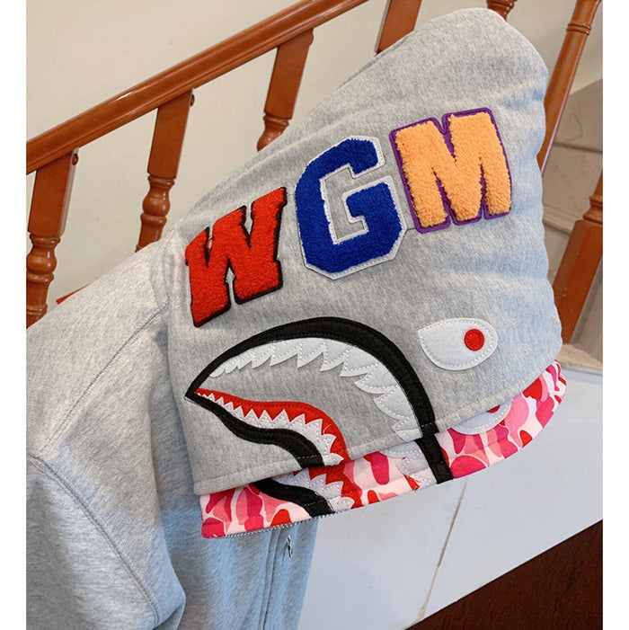 BAPE Double-hat Big Camo Shark Hoodies Grey