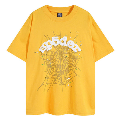 Sp5der Green Foam Printing High Weight T-Shirt Yellow