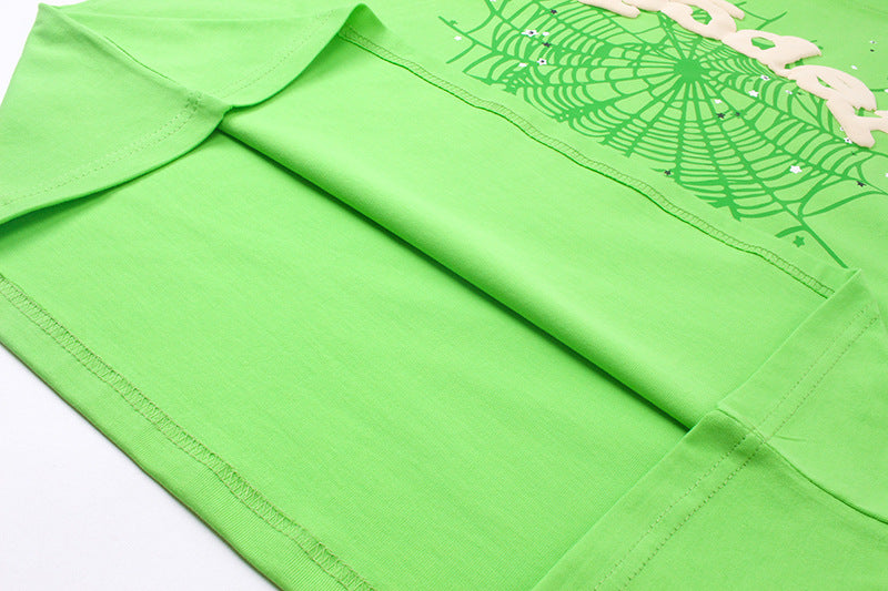 Sp5der Green Foam Printing High Weight T-Shirt Green