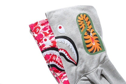 BAPE Double-hat Big Camo Shark Hoodies Grey