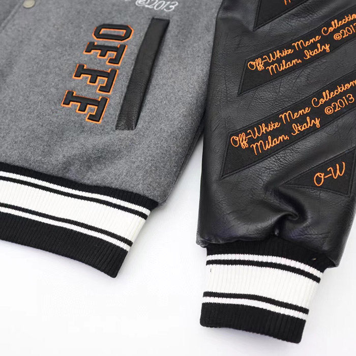 Off-White Embroidered Leather Varsity Jacket