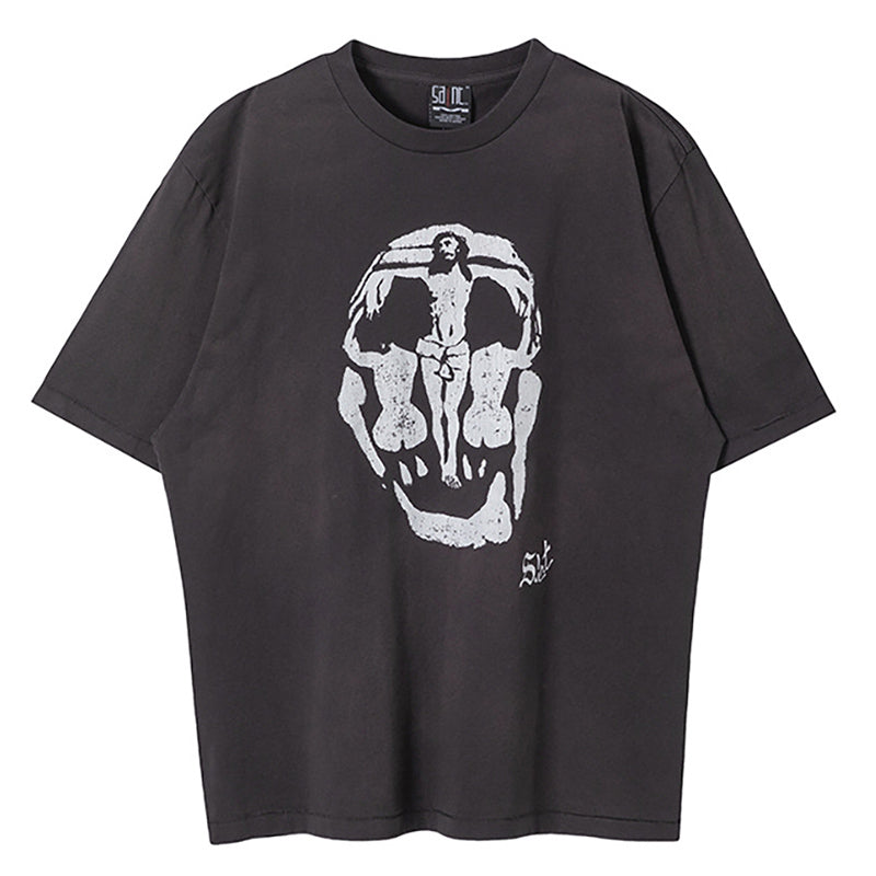 Saint Michael esus Skull Vintage Black Tee