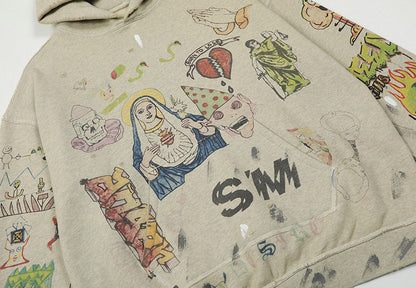 SAINT MICHAEL Hand drawn graffiti plus velvet Hoodies