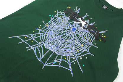 Sp5der Spider Web Print Gothic Punk T-Shirt Green