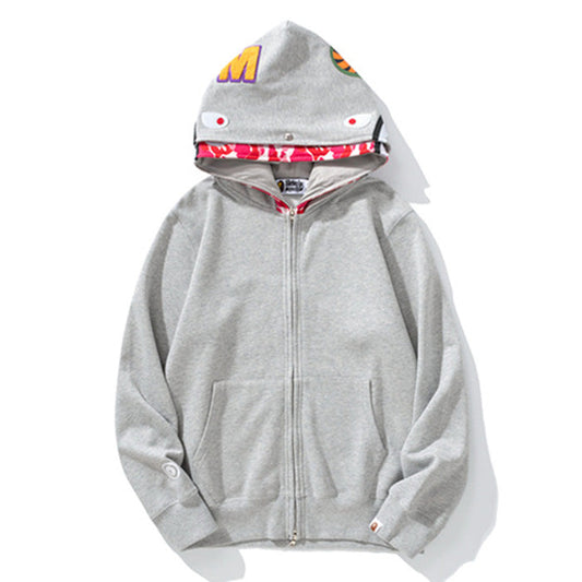 BAPE Double-hat Big Camo Shark Hoodies Grey