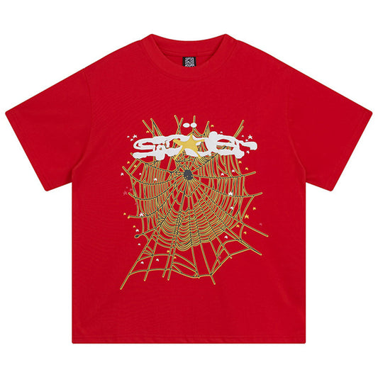 Sp5der Spider Web Print Gothic Punk T-Shirt Red