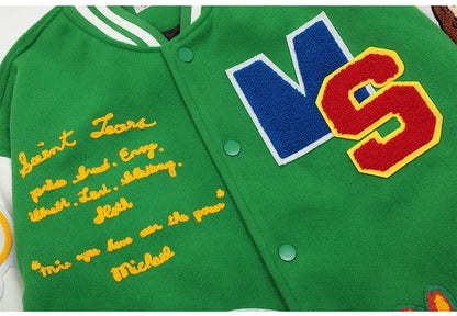 Saint Michael Loose Baseball Jacket With Embroidered Badge-Green