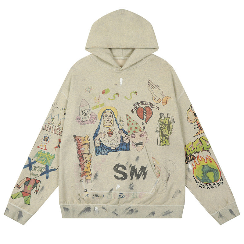 SAINT MICHAEL Hand drawn graffiti plus velvet Hoodies