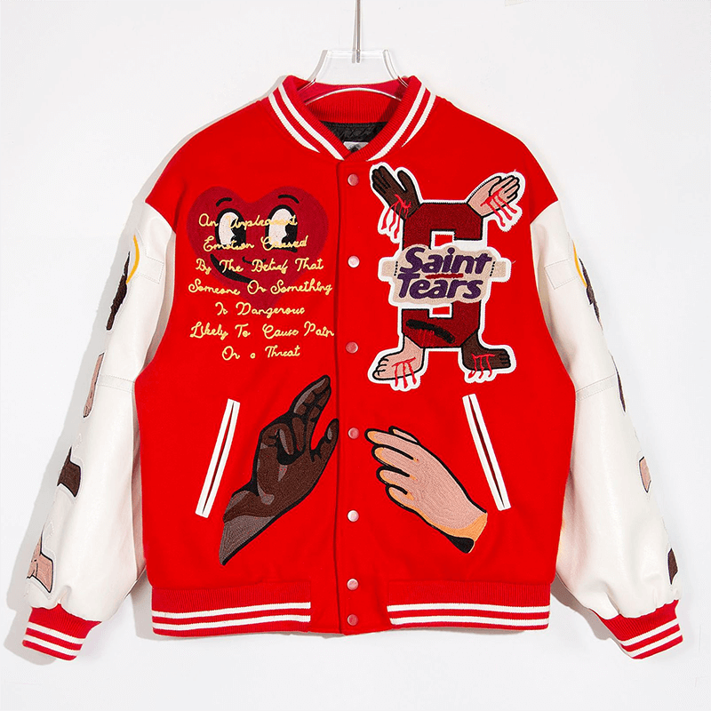 Saint Michael embroidered-patch bomber jacket-Red