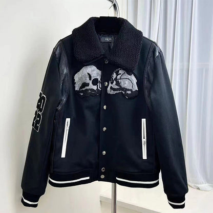 AMIRI X Wes Lang Skull Patch Wool Blend Varsity Jacket