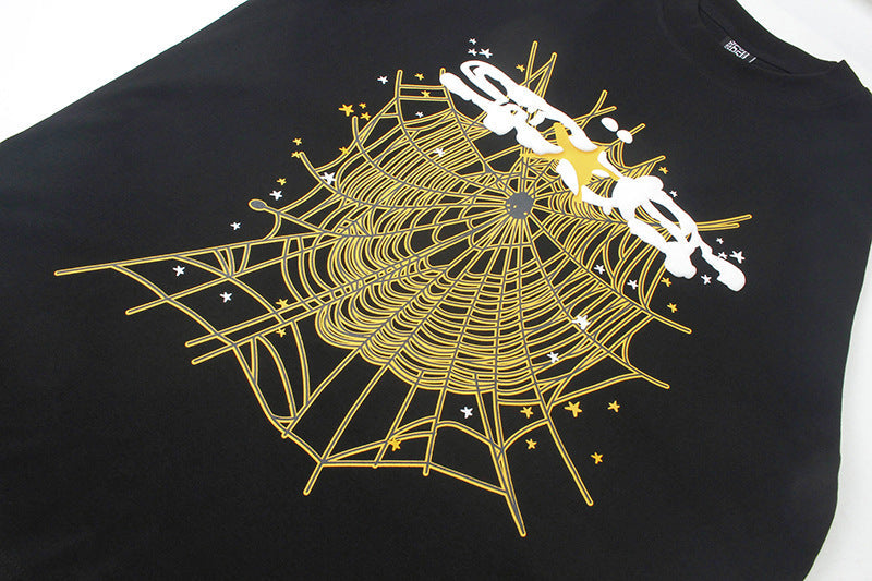 Sp5der Spider Web Print Gothic Punk T-Shirt Black