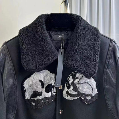 AMIRI X Wes Lang Skull Patch Wool Blend Varsity Jacket