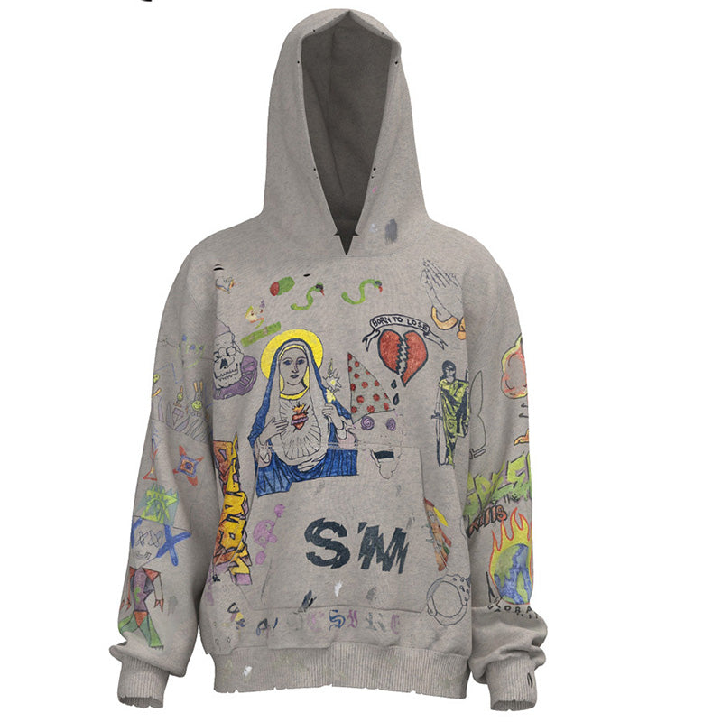 SAINT MICHAEL Hand drawn graffiti plus velvet Hoodies