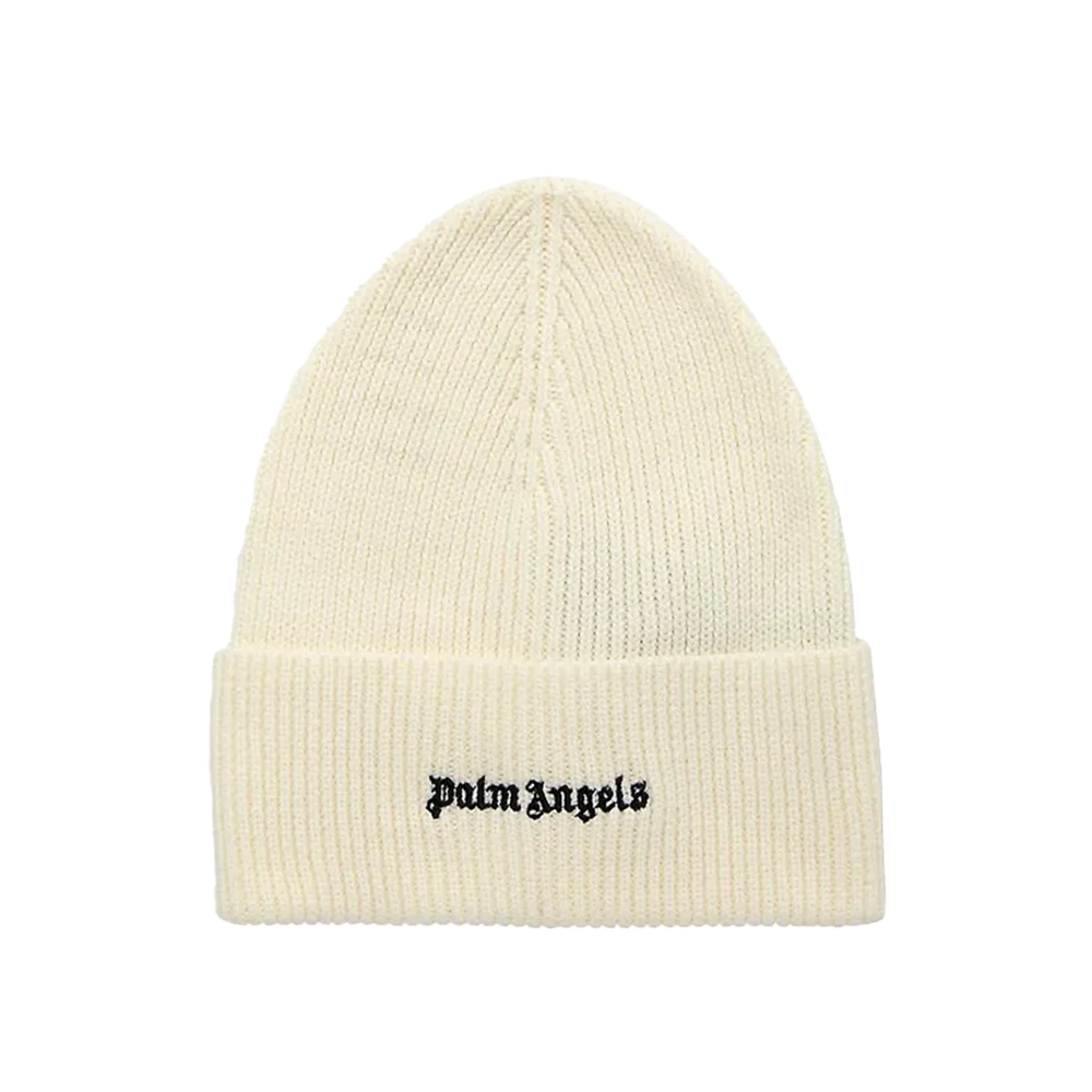 Palm Angels Logo Knit Beanie Bianco