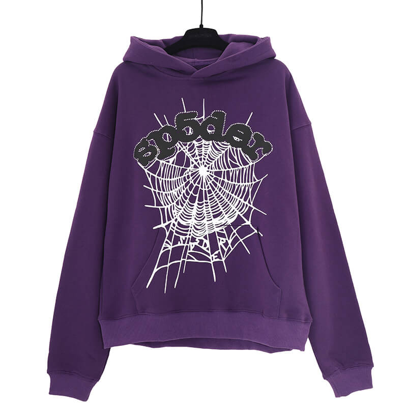 Sp5der Web Print Gothic Punk Hoodie-Purple #143