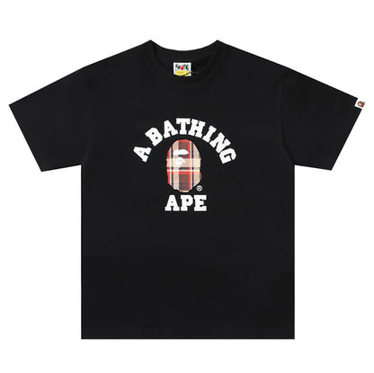 Bape Black And Brown Plaid Small Logo Short Sleeve T-Shirt