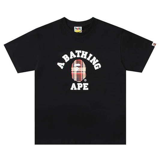 Bape Black And Brown Plaid Small Logo Short Sleeve T-Shirt