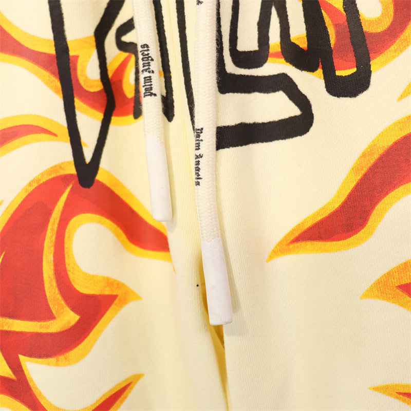 PALM ANGELS GARMENT DYE GRAFFITI FLAMES SWEATSHORTS