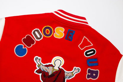 Saint Michael embroidered-patch bomber jacket-Red