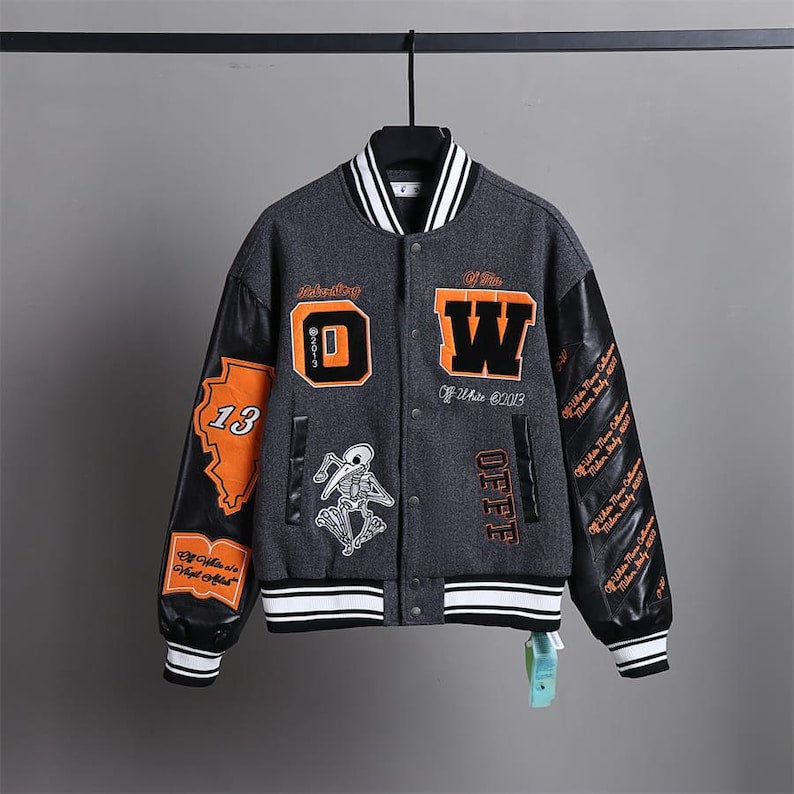 💀 Off-White Skull Varsity Jacket: Bold Street Style 💀